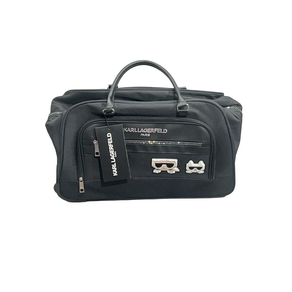 Karl Lagerfeld Paris Rolling Duffel Bag Black Choupette Travel Weekender Wheels